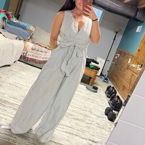 Cupshe Light Gray Striped Jumpsuit